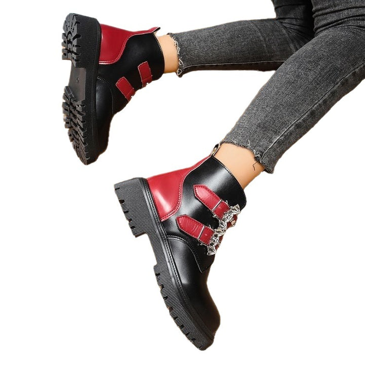 Damen Stiefeletten mit modischen Schnallen und robustem Profil Drune