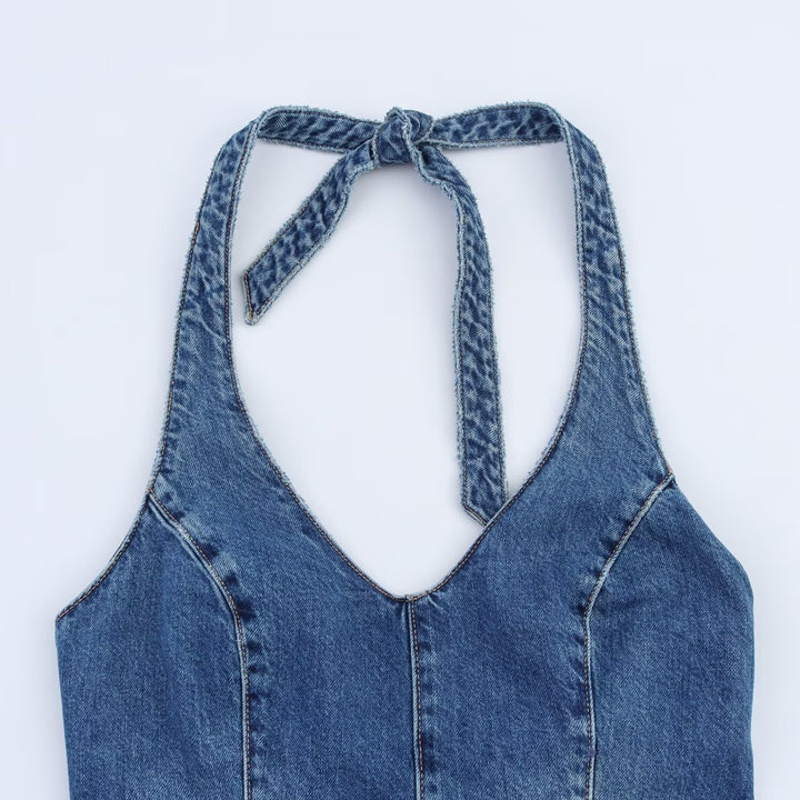 Damen Jumpsuit aus Denim mit Kreuzträgern Drune
