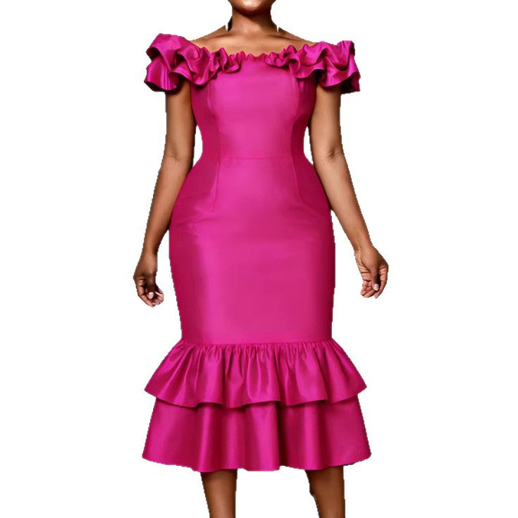 Damen Figurbetontes Abendkleid mit Rüschensaum Drune