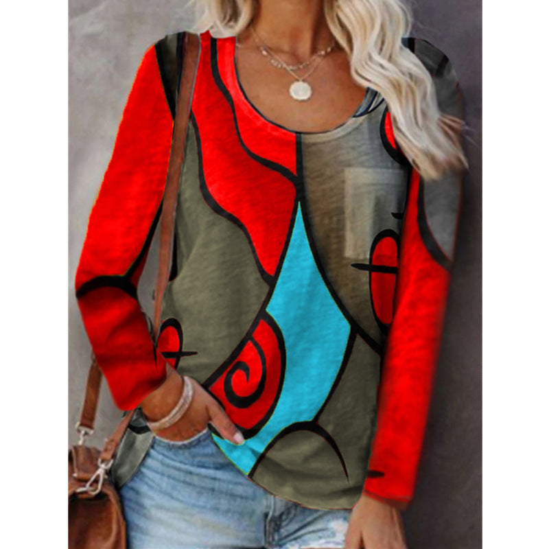 Damen Langarmshirt mit abstraktem Farbstreifenprint und lockerem Schnitt Drune