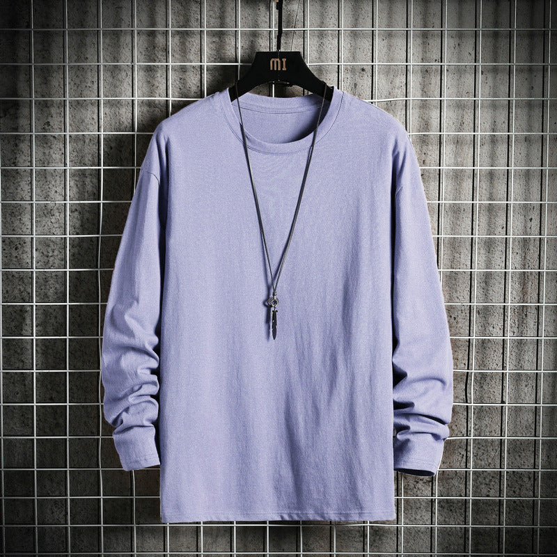 Herren nan lässiges Baumwoll-Basic-Langarmshirt mit Rundhals, Relaxed Fit und verstärkter Saumverarbeitung Drune