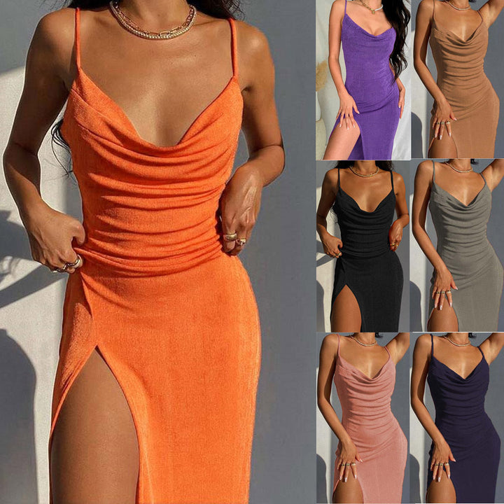 Damen figurbetontes Abendkleid mit elegantem Schlitz Drune