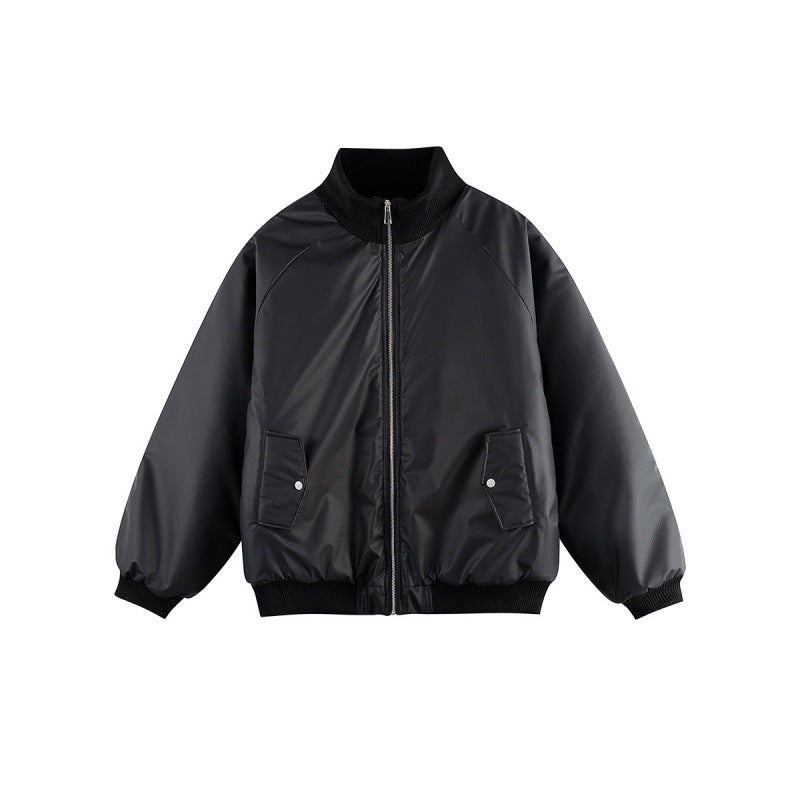 Unisex Boxy-Übergangs-Bomberjacke mit Stehkragen und Pattentaschen Drune