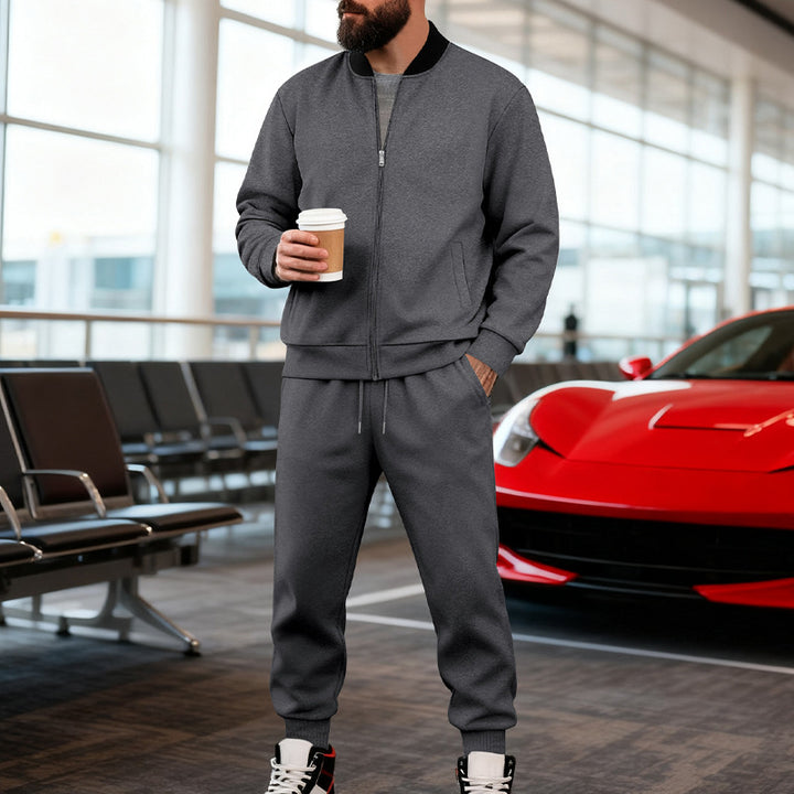 Herren nan sportlicher Freizeitanzug aus weicher Baumwollmischung mit Reißverschlussjacke und elastischer Jogginghose Drune