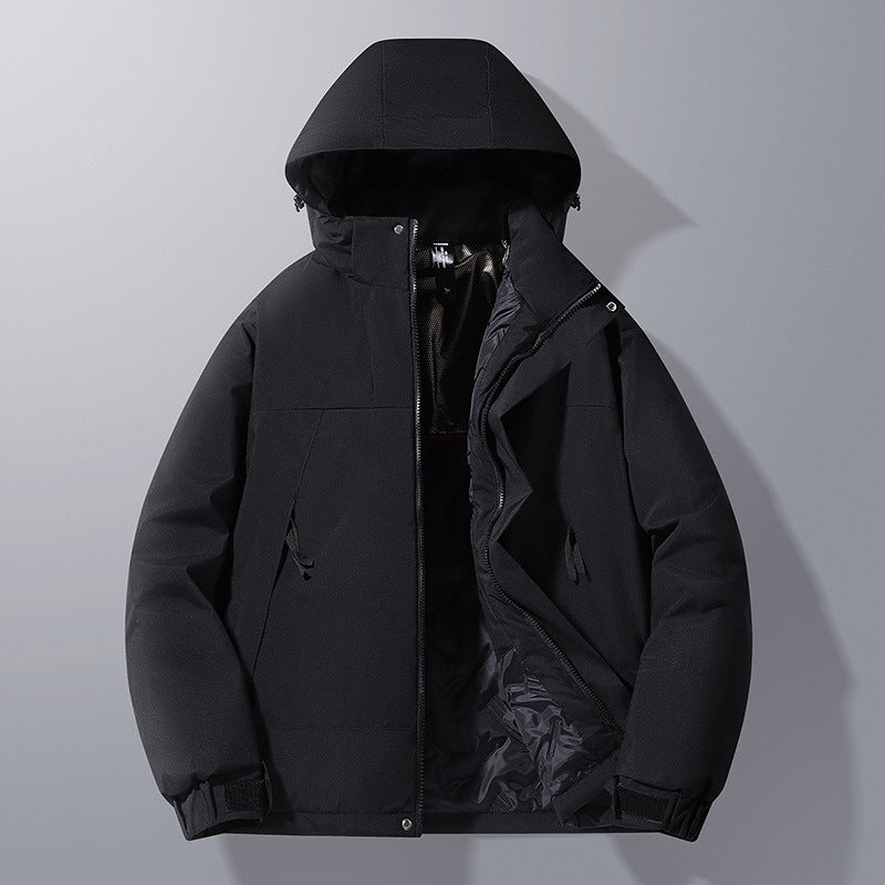Herren Softshell-Isolationsjacke mit Kapuze, kontrastbesatz und verstellbaren Klettmanschetten Drune