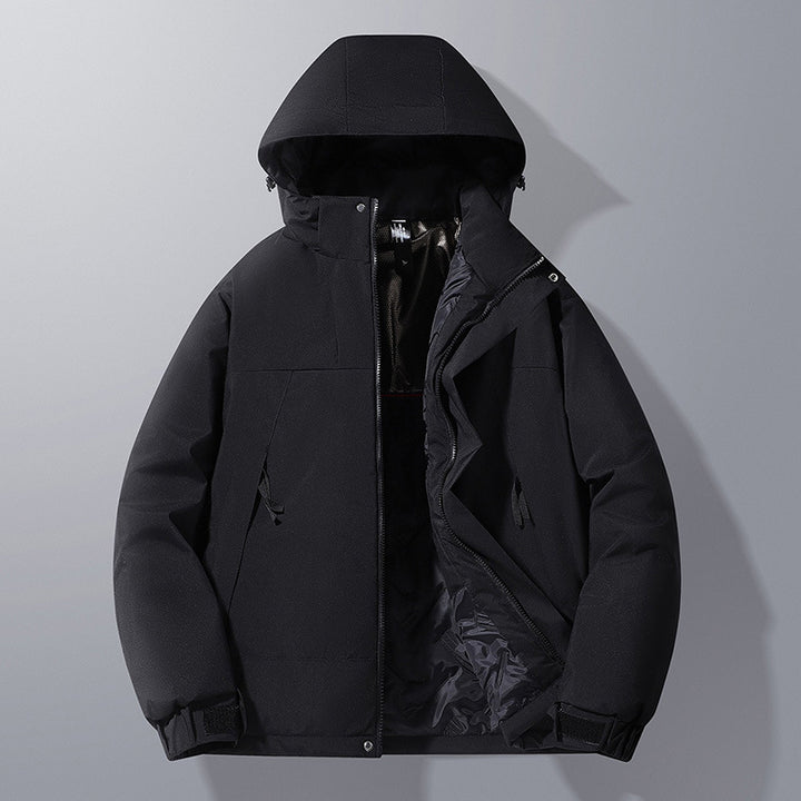Herren Softshell-Isolationsjacke mit Kapuze, kontrastbesatz und verstellbaren Klettmanschetten Drune