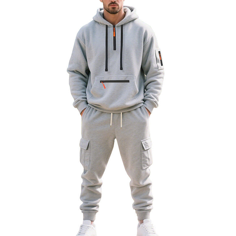 Herren Zweiteiliger Performance-Jogginganzug mit Kapuzen-Hoodie, wasserabweisenden Reißverschlüssen und Cargo-Jogger Drune