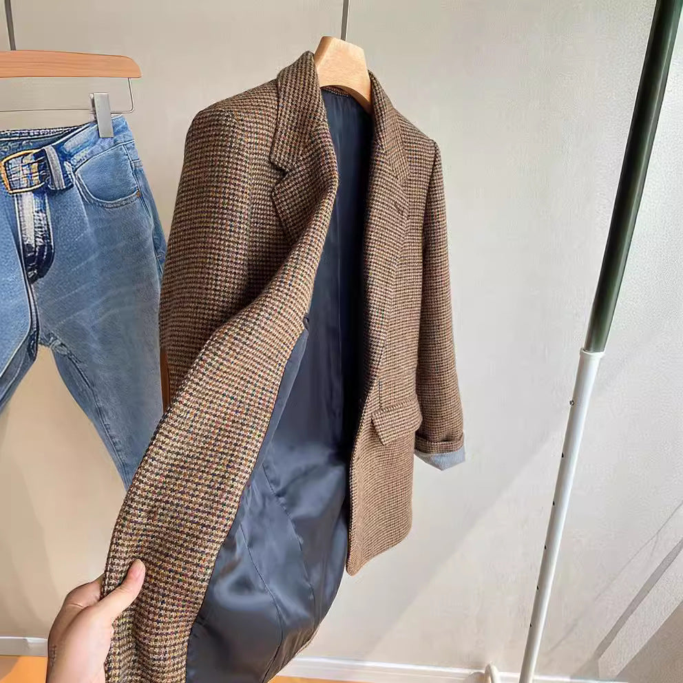 Damen Klassischer Tweed Blazer Drune