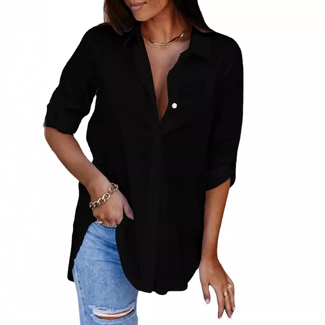 Damen Relaxed Fit Knopfverschluss Hemd Drune