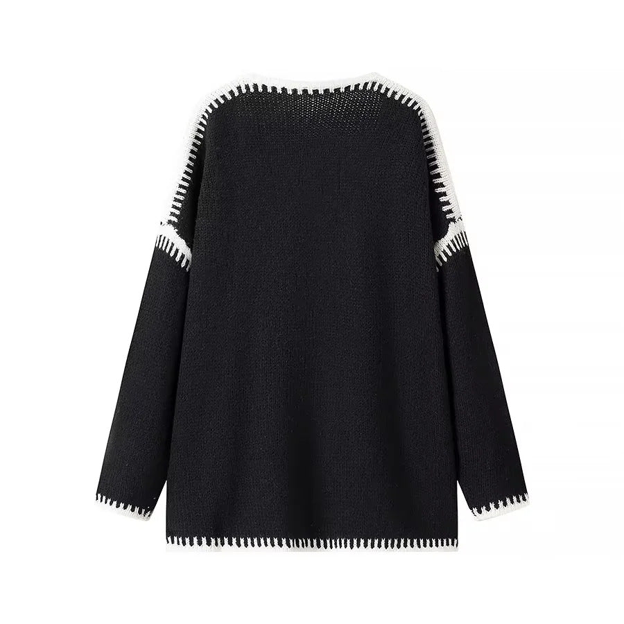 Damen nan oversized Strickcardigan mit kontrastziernähten und offener Front Drune
