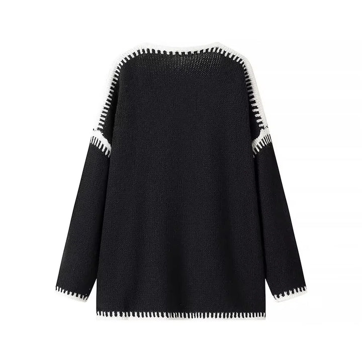 Damen nan oversized Strickcardigan mit kontrastziernähten und offener Front Drune