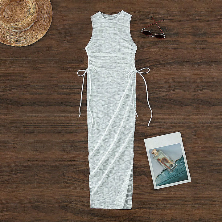 Damen Maxikleid mit taillierter Silhouette und elastischen Bindebändern Drune
