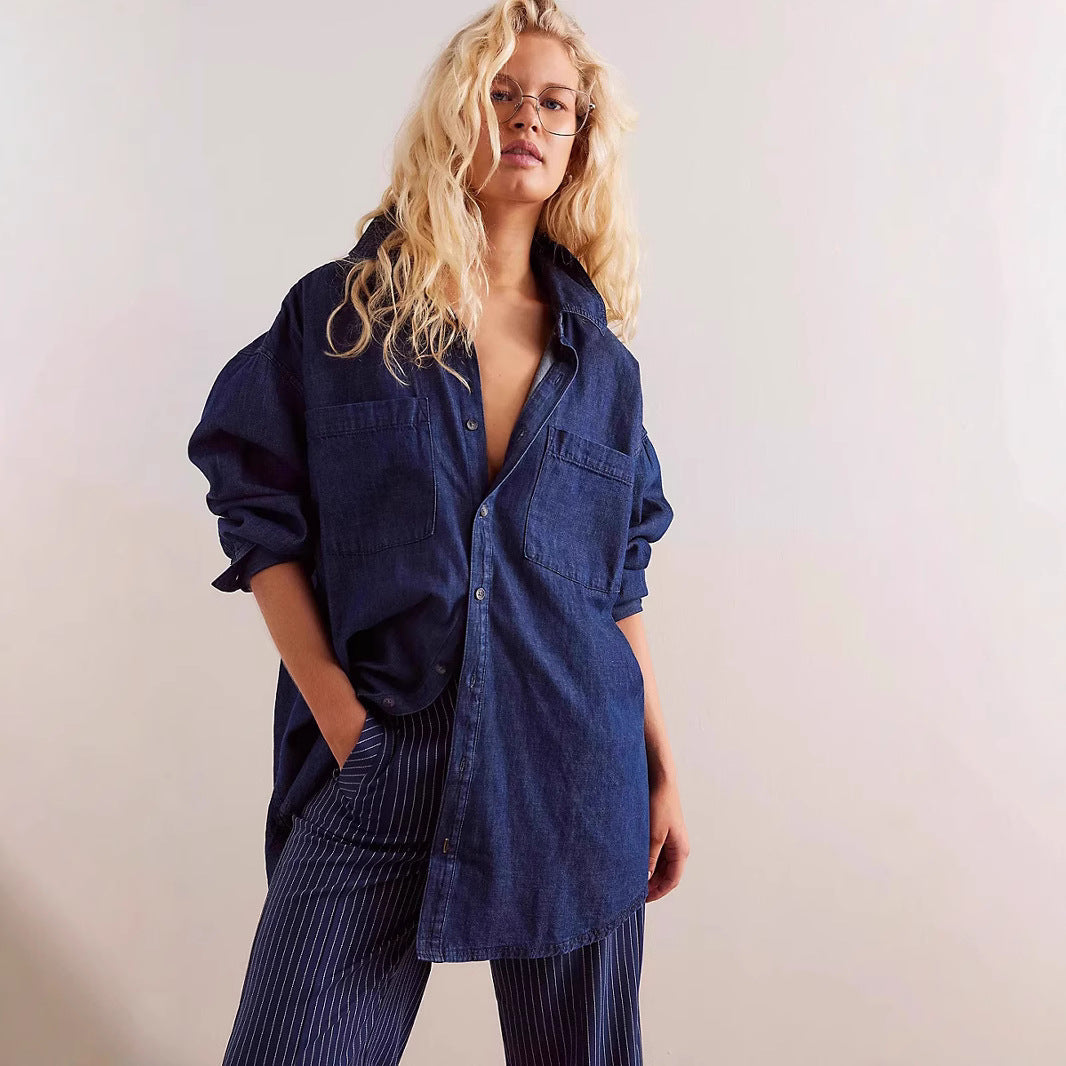 Damen Oversized Jeanshemd mit aufgesetzten Taschen Drune