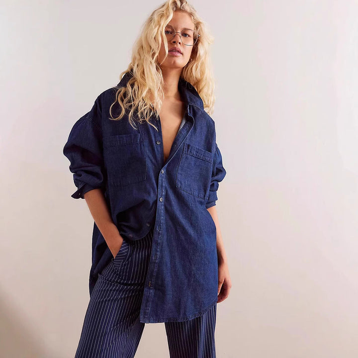Damen Oversized Jeanshemd mit aufgesetzten Taschen Drune