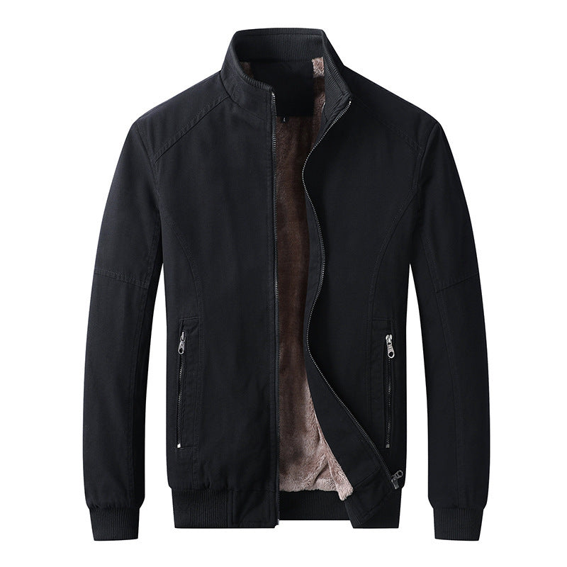 Herren gefütterte Canvas-Bomberjacke mit Teddyfleece-Innenfutter und Stehkragen Drune