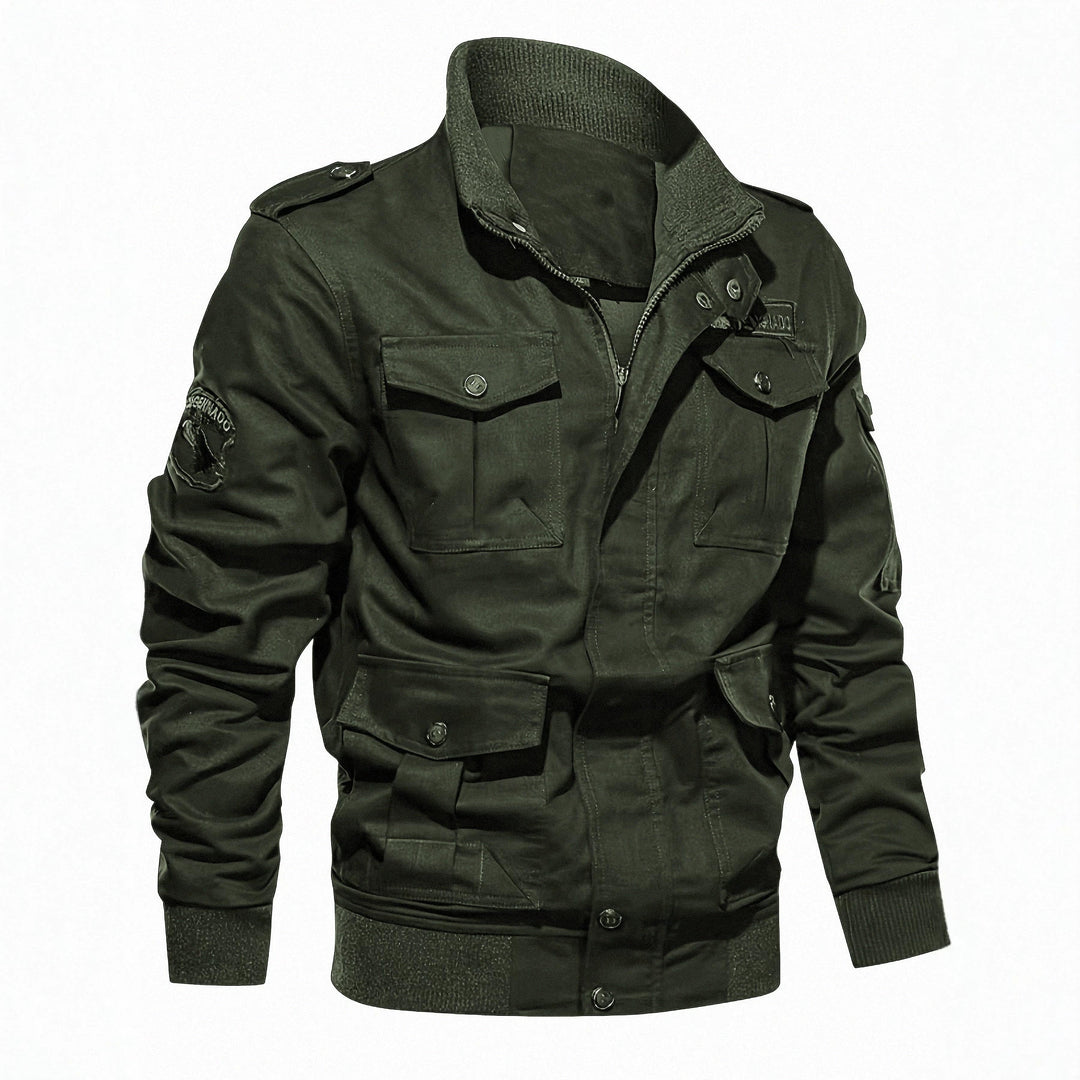 Herren Militärinspirierte Canvas-Fieldjacke mit Schulterklappen und Multifunktions-Taschen Drune