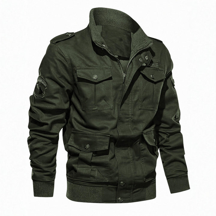 Herren Militärinspirierte Canvas-Fieldjacke mit Schulterklappen und Multifunktions-Taschen Drune