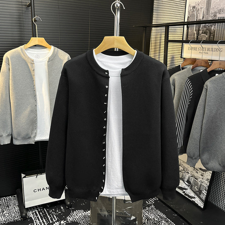 Herren Minimalistische Sweatcardigan mit verdeckter Druckknopfleiste Drune