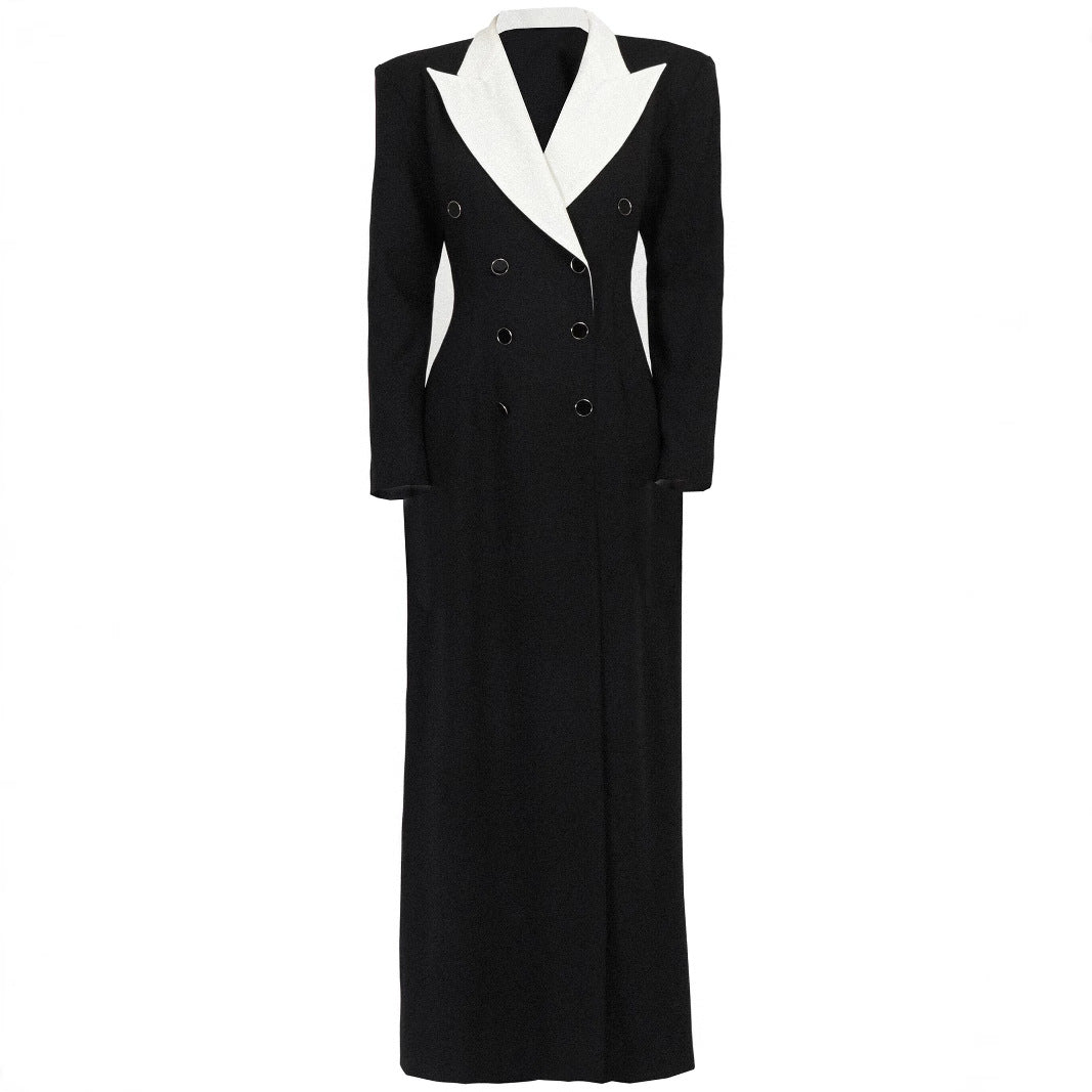 Damen Doppelreihiges Longblazer-Kleid mit taillierter Silhouette und Kontrastrevers Drune