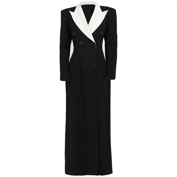 Damen Doppelreihiges Longblazer-Kleid mit taillierter Silhouette und Kontrastrevers Drune