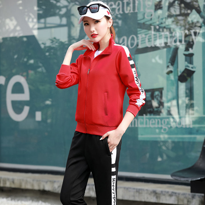 Damen Sportliches Trainingsset mit Zip-Jacke und Kontrast-Trackpants Drune