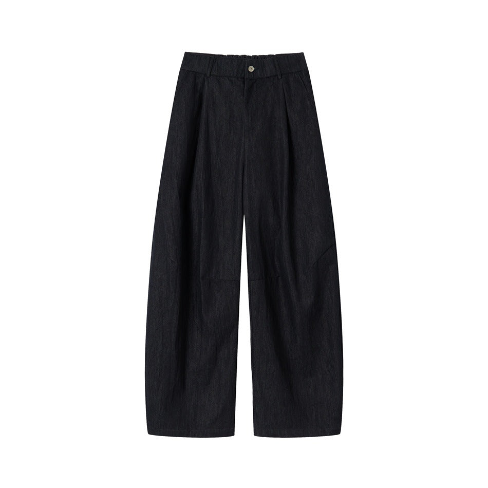 Damen Hochtaillierte weite Culotte-Hose aus Denim‑Mix mit Bundfalten und Knopfverschluss Drune