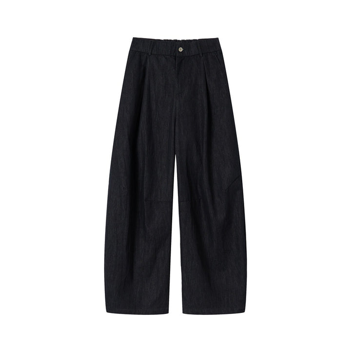 Damen Hochtaillierte weite Culotte-Hose aus Denim‑Mix mit Bundfalten und Knopfverschluss Drune