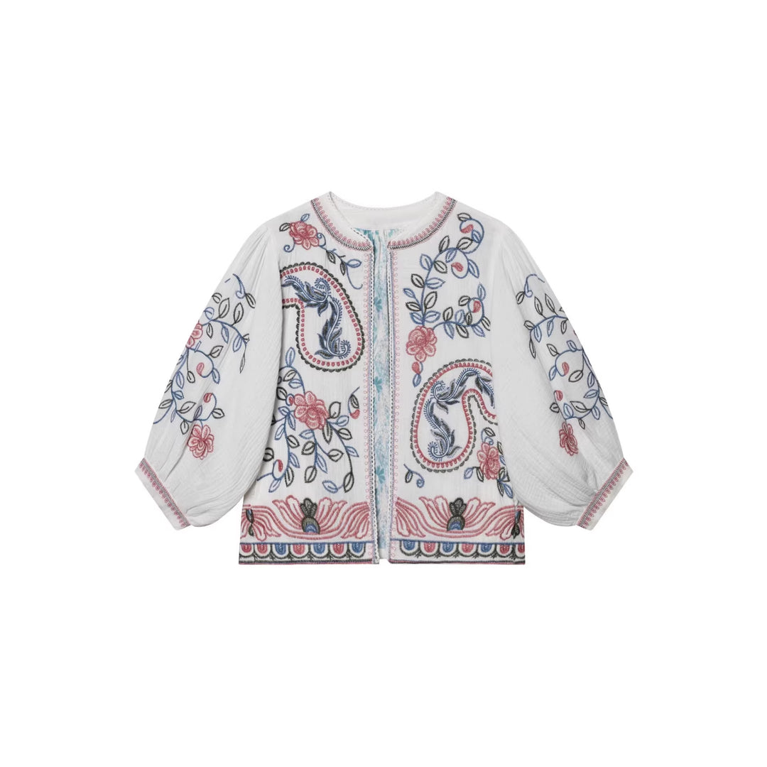 Damen Gestepptes Kimono-Jäckchen mit floraler Stickerei Drune
