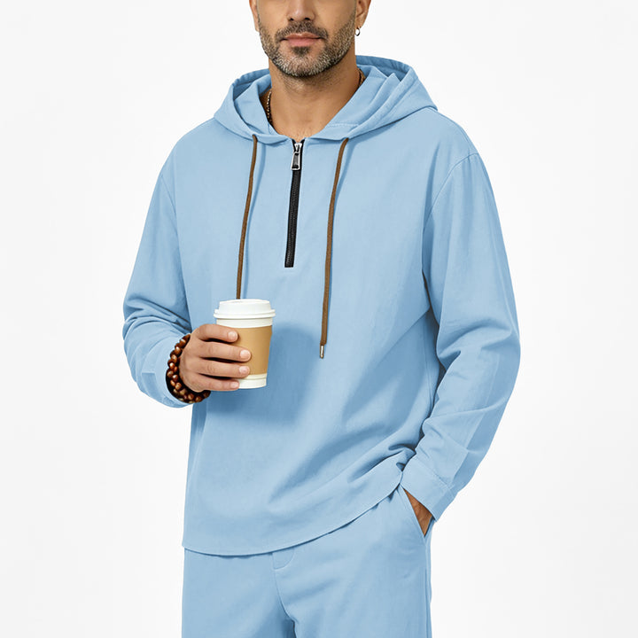 Herren Kapuzenpullover mit Halbzip, Tunnelzug und gerundetem Saum Drune