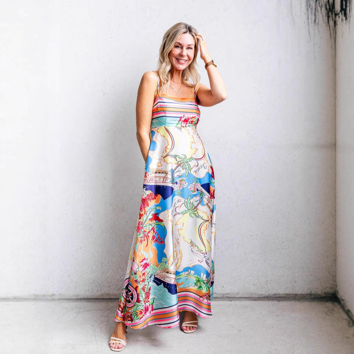 Damen Maxi-Kleid mit aufregendem Grafikdruck und verspieltem Design Drune