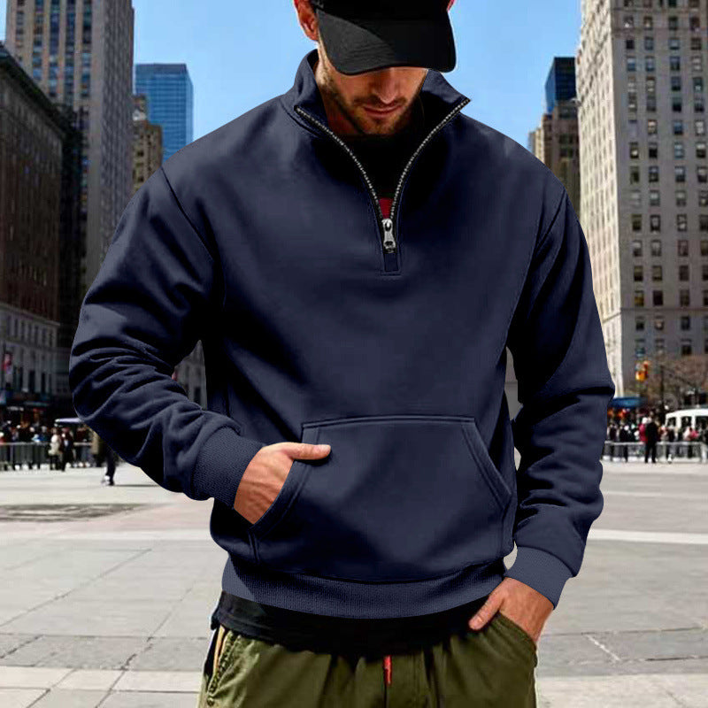 Herren Halbzip-Sweatshirt mit Kängurutasche und Stehkragen Drune