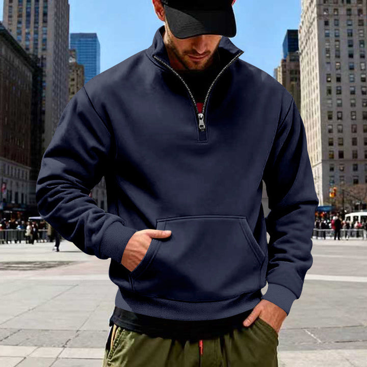 Herren Halbzip-Sweatshirt mit Kängurutasche und Stehkragen Drune