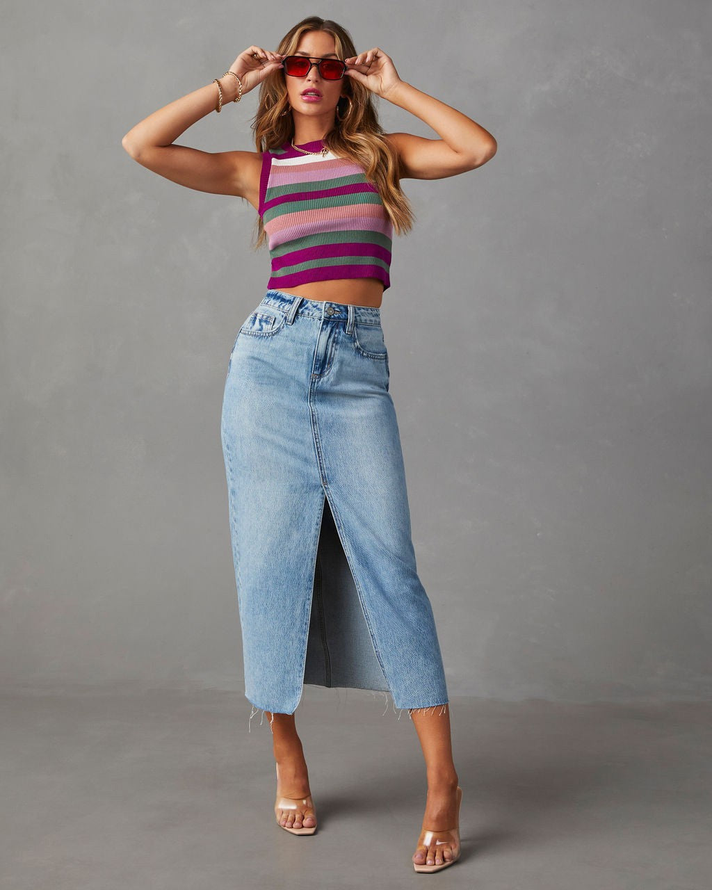 Damen Hoch geschnittenes Bleistiftkleid aus Jeans mit seitlichem Schlitz Drune