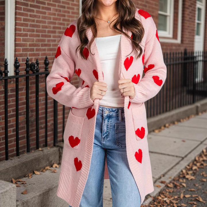 Damen Strickjacke mit Herzmuster und praktischen Taschen Drune