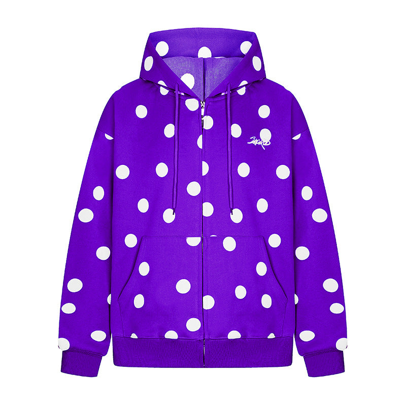 Damen Kapuzen-Sweatjacke mit durchgehendem Reißverschluss, Oversize-Schnitt und Polka-Dot-Print Drune