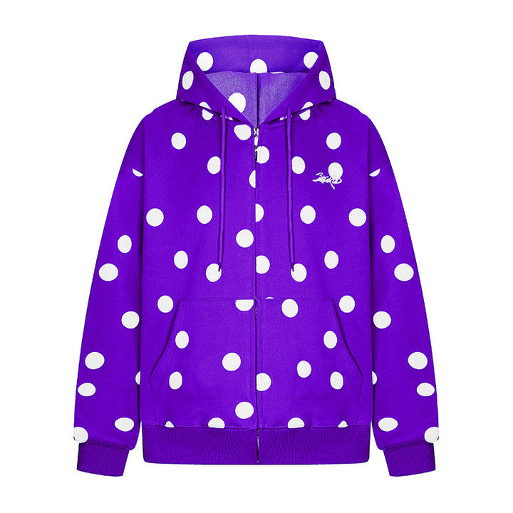 Damen Kapuzen-Sweatjacke mit durchgehendem Reißverschluss, Oversize-Schnitt und Polka-Dot-Print Drune