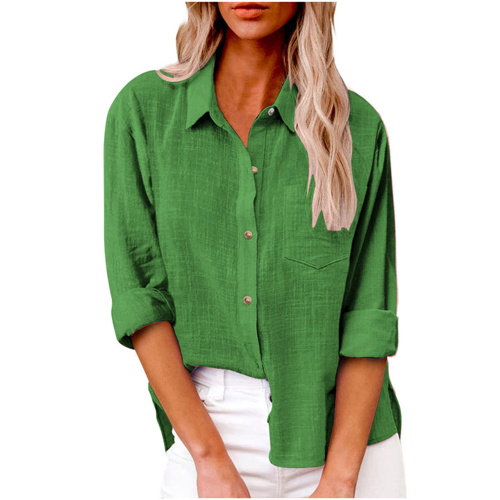 Damen nan oversized Leinen-Baumwollmix Hemdbluse mit Brusttasche und krempelbaren Ärmeln Drune