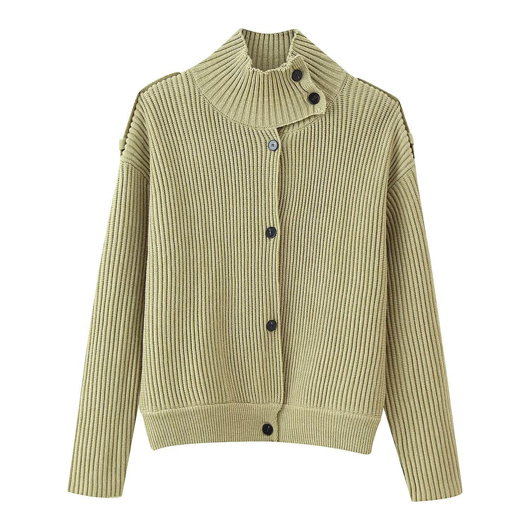 Damen Gerippte Strickcardigan mit asymmetrischem Stehkragen Drune