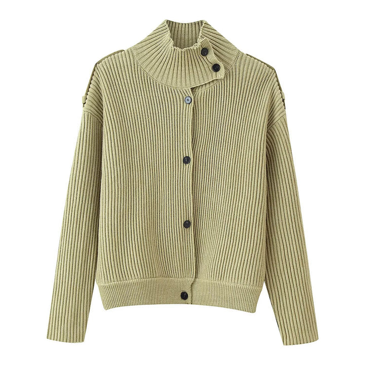 Damen Gerippte Strickcardigan mit asymmetrischem Stehkragen Drune