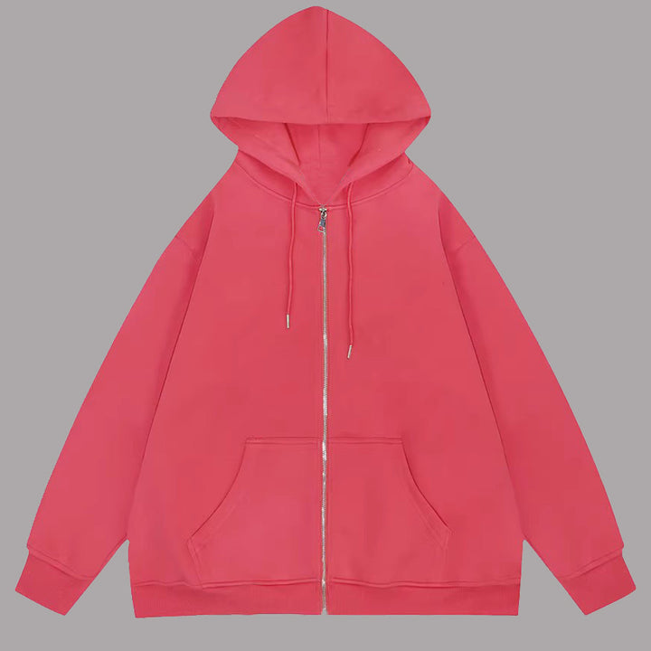 Unisex nan lässige Kapuzenjacke mit robustem Metall-Reißverschluss doppellagiger Kapuze und tiefen Känguru-Eingrifftaschen Drune