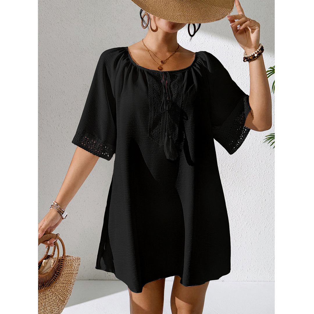 Damen luftiges Strandkleid mit verzierten Ärmeln Drune