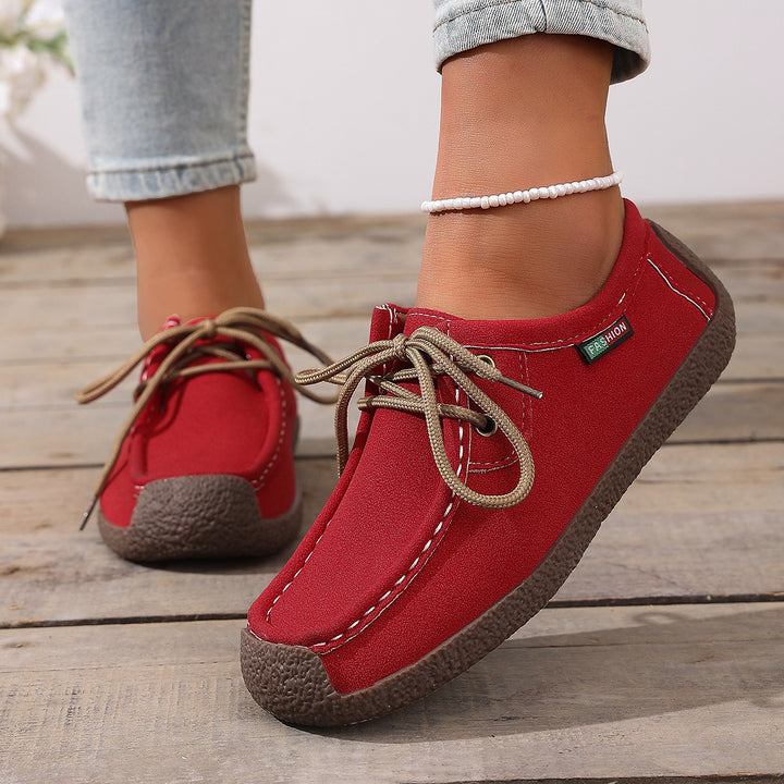 Damen nan lässige Mokassin-Slipper aus Veloursimitat mit dekorativer Ziernaht, elastischer Schnürung und flexibler Gummisohle Drune