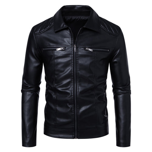 Herren Modische Lederjacke mit Schulterpolster Drune