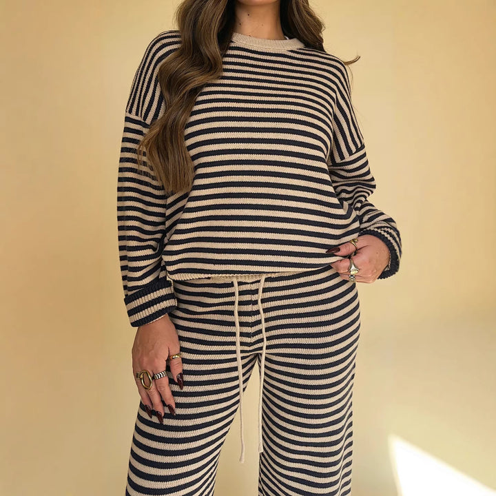 Damen lässiges Strick-Set mit breitem Schnitt und gestreiftem Design Drune
