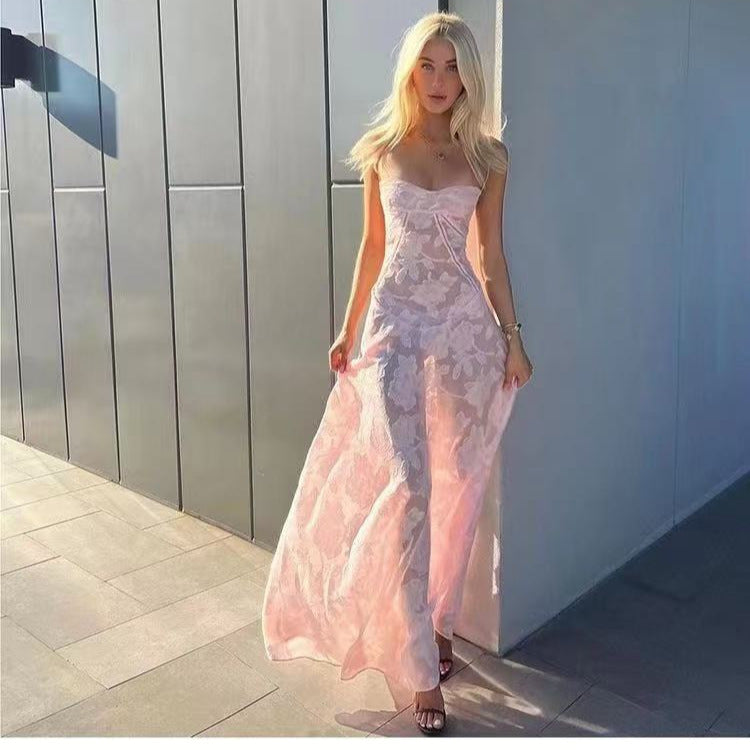 Damen langes Spitzenkleid mit transparentem Obermaterial und elegantem Schnitt Drune