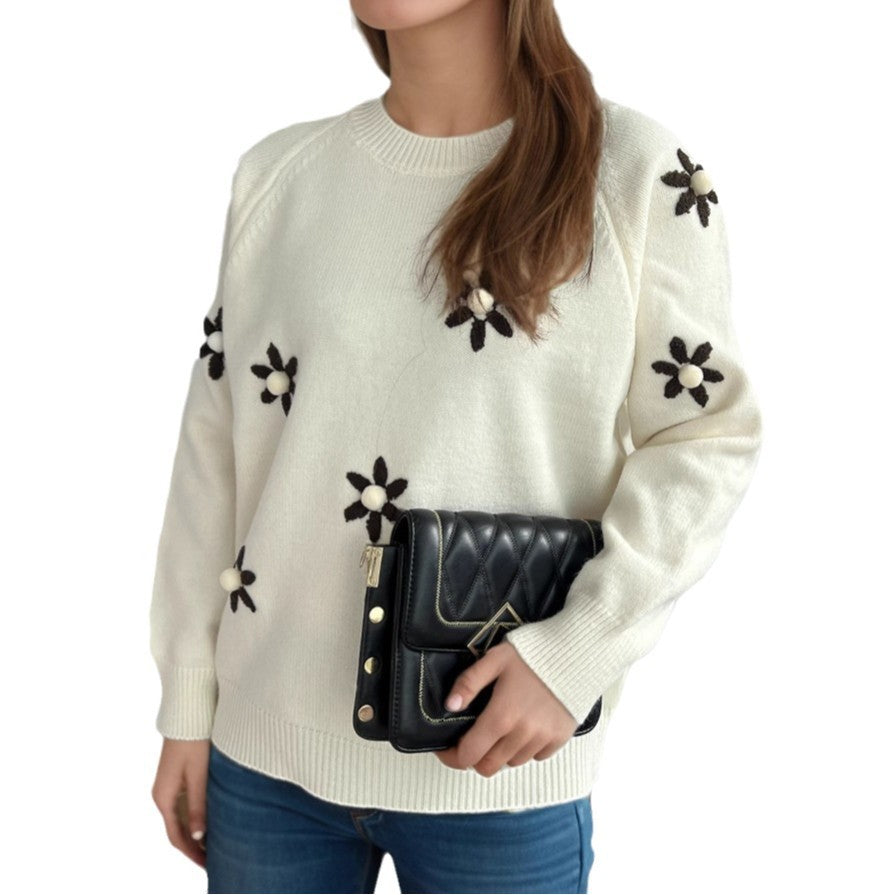 Damen Pullover mit floralen Applikationen und lässigem Schnitt Drune