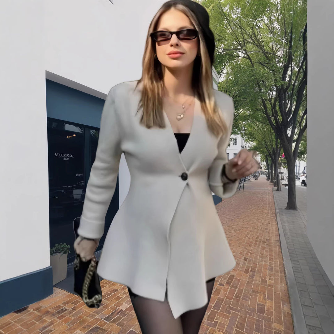 Damen Taillierter Peplum-Blazer-Mantel mit figurformender Silhouette und Ein-Knopf-Verschluss Drune