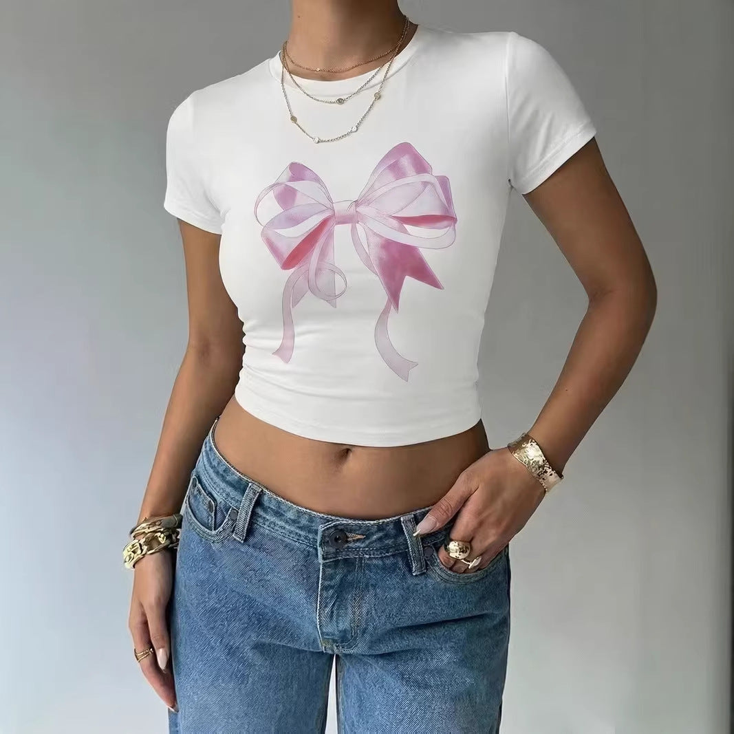Damen Crop-Top mit zartem Schleifenmotiv Drune