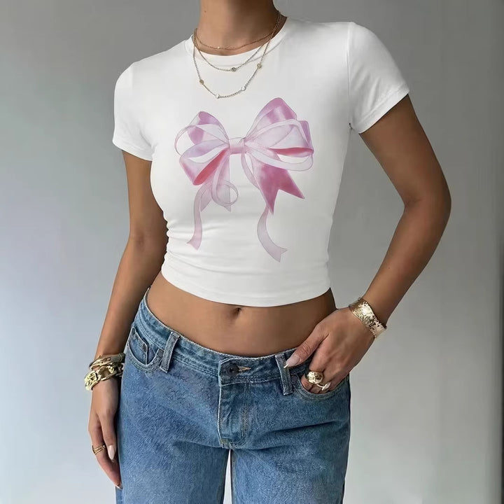 Damen Crop-Top mit zartem Schleifenmotiv Drune