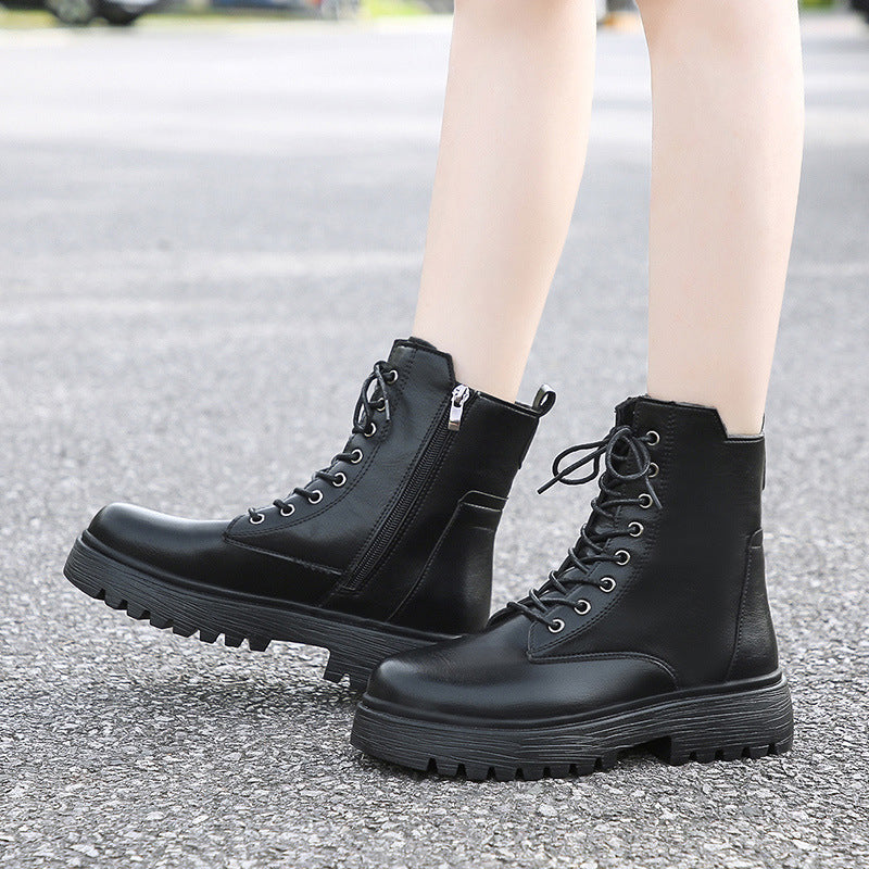 Damen robuste Schnürstiefel mit hoher Sohle und praktischem Design Drune
